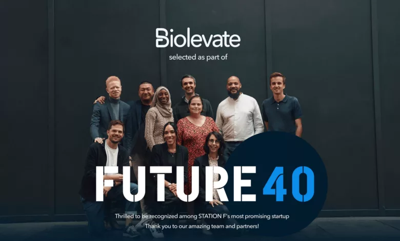 L'équipe Biolevate : Joel Belafa (CEO), Nathan Chen (COO), Antoine De Torcy (CPO), Anas Laaroussi (CTO), Florence Armstrong (PhD. Head of Science)